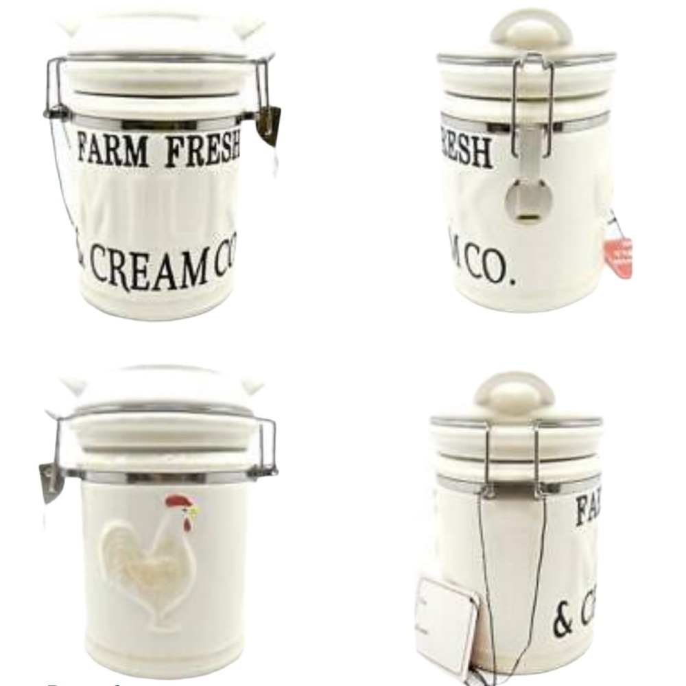 Boston Warehouse Farmhouse Rooster Canister Hinged Storage Jar Earthenware White